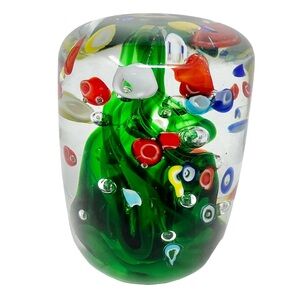 Vintage Paperweight Murano Style Art Glass Bubble Colorful Abstract Flowers